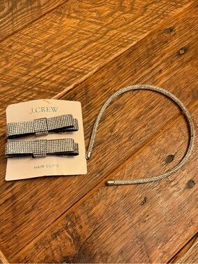 J. Crew Silver Rhinestone Headband and Bow Hair Clips Set